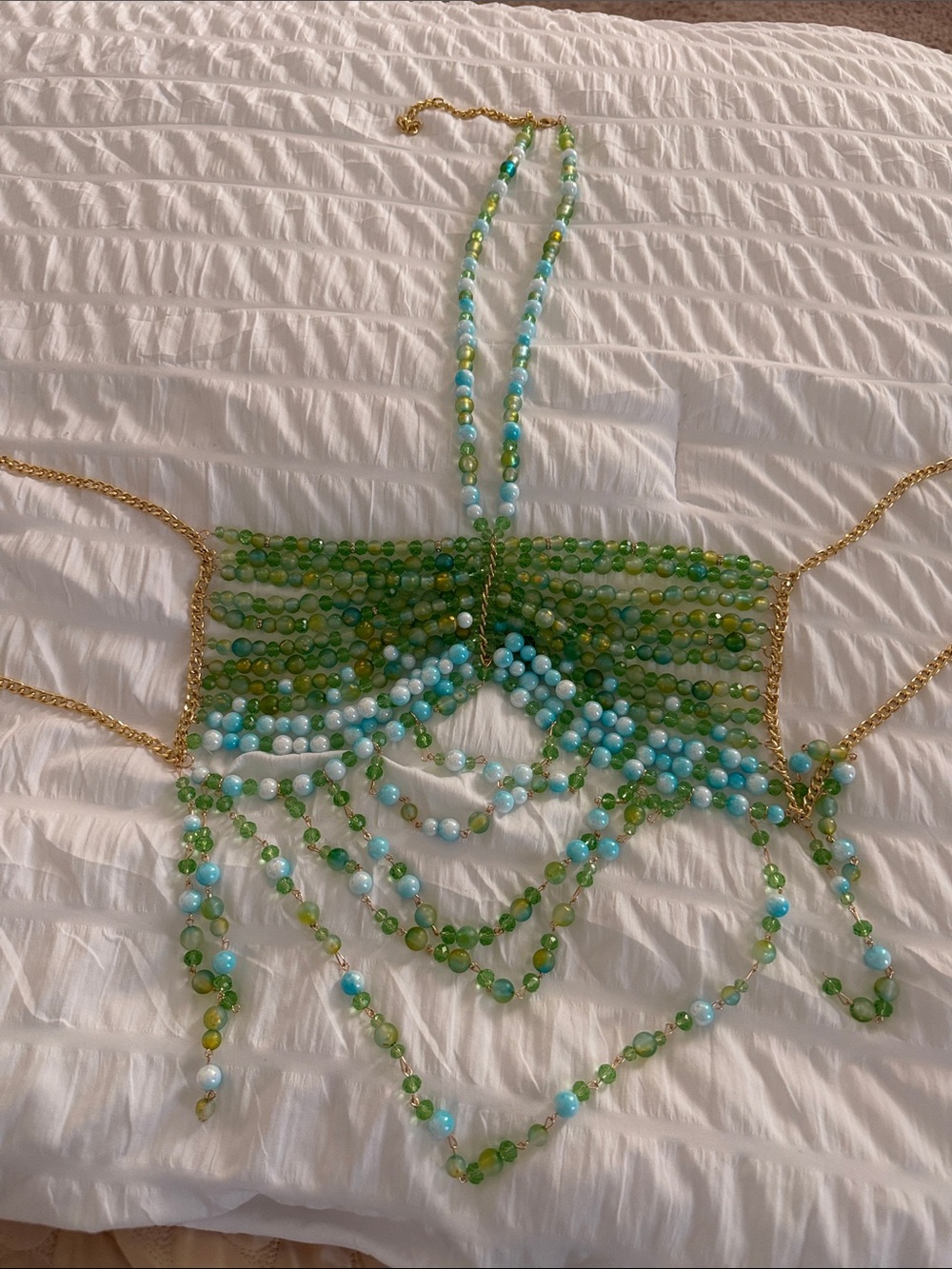 Beaded Emerald & Mint Cascade Crop Top - Picture 3 of 5